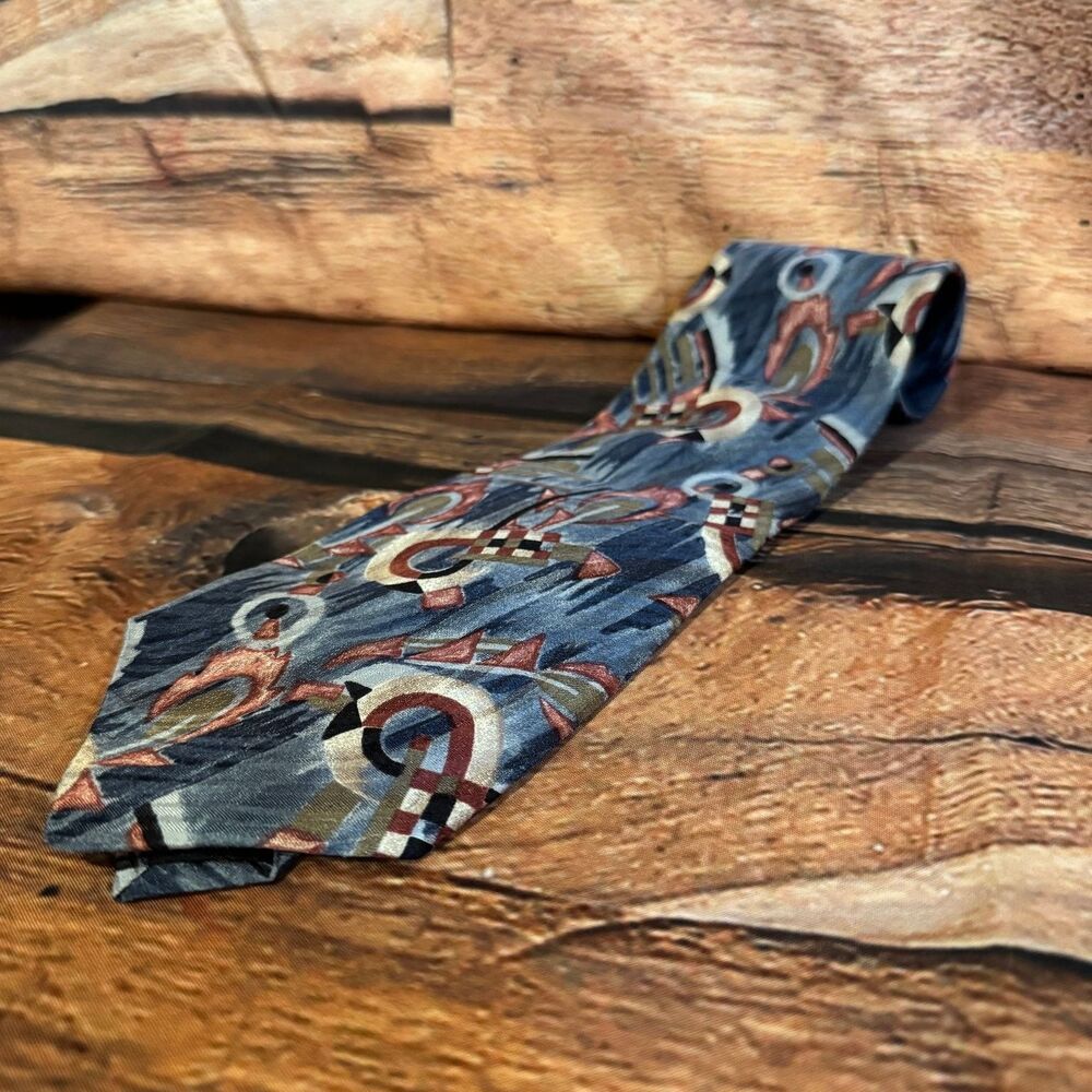 Cambridge Classics Men's Blue Multi-Color Abstract Italian Silk Tie